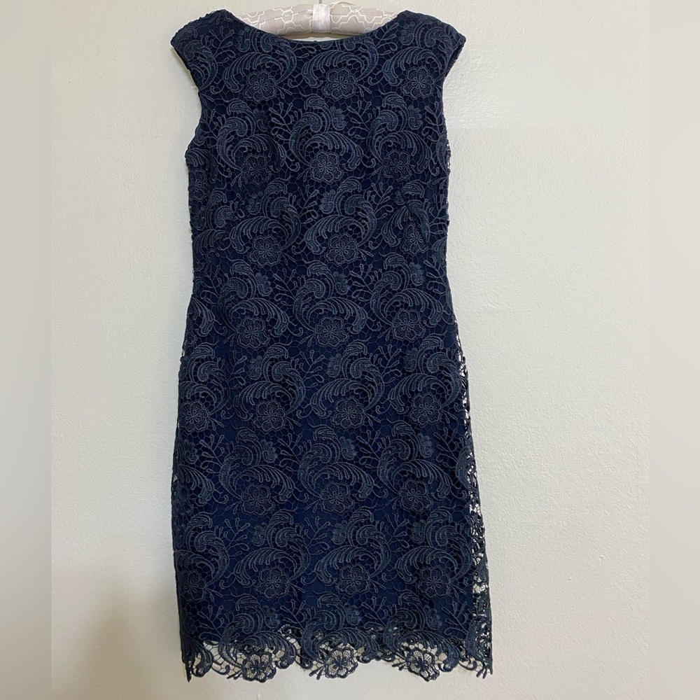 Ralph Lauren Navy Floral Lace Midi Dress